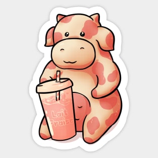 Strawberry Cow Having some Strawberry Milk Sticker